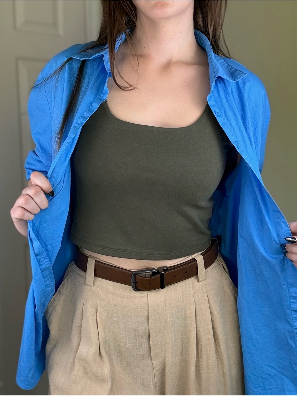 GAP Olive Night Cropped Square Neck Tank Top - Size M - Picture 7 of 8